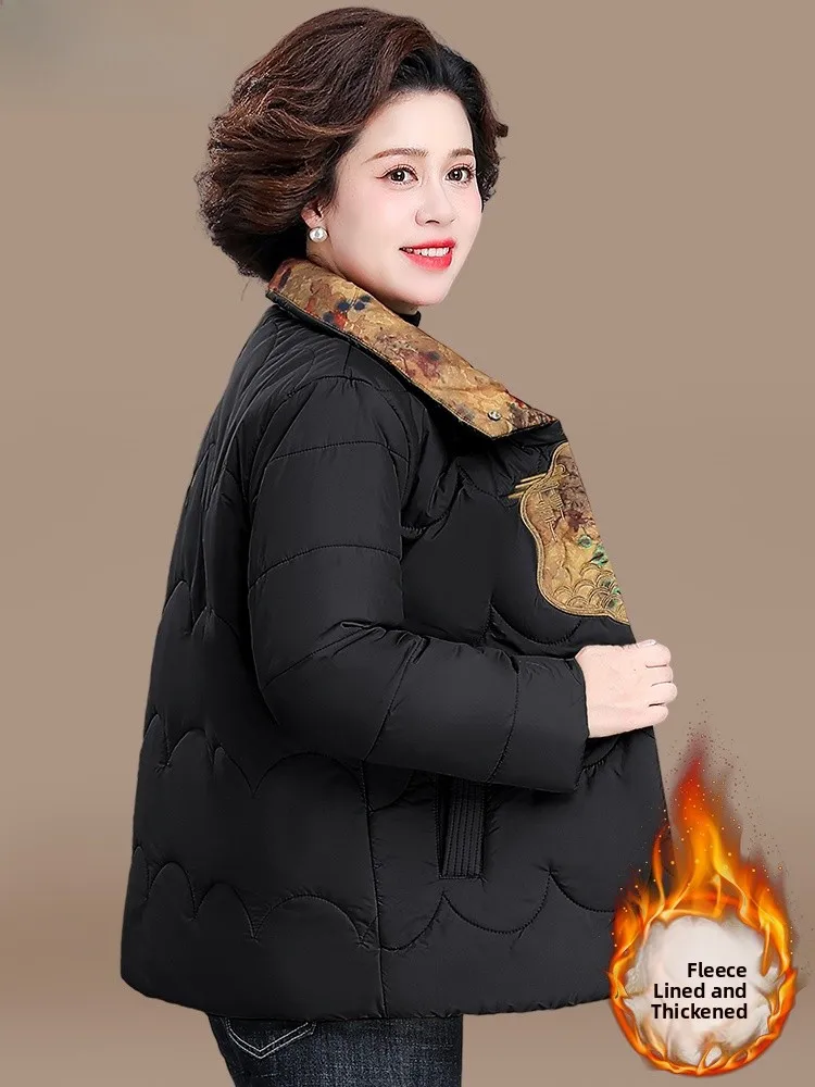 

New Chinese Sle Thiened down Cotton Jaet Faionable Autumn Winter Outerwear for Middle-Aged And ly Women