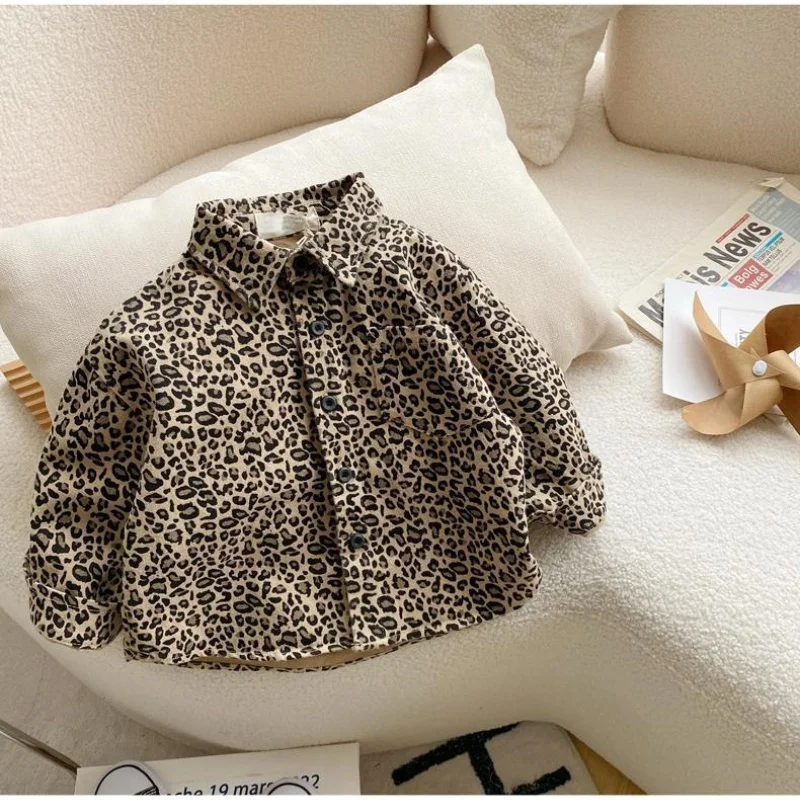 

Toddler Kids Girls Blouse Outerwear 1-6Y Baby Boy Long Sleeve Shirt Cotton Leopard Print Shirt Jacket Collared Trendy Casual