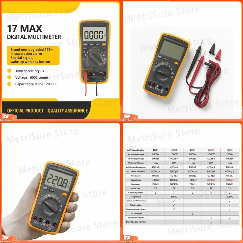 Capacitance Meter Digital Multimeter Auto Range LCD Display Portable High Precision Industrial Grade for Capacitor Testing