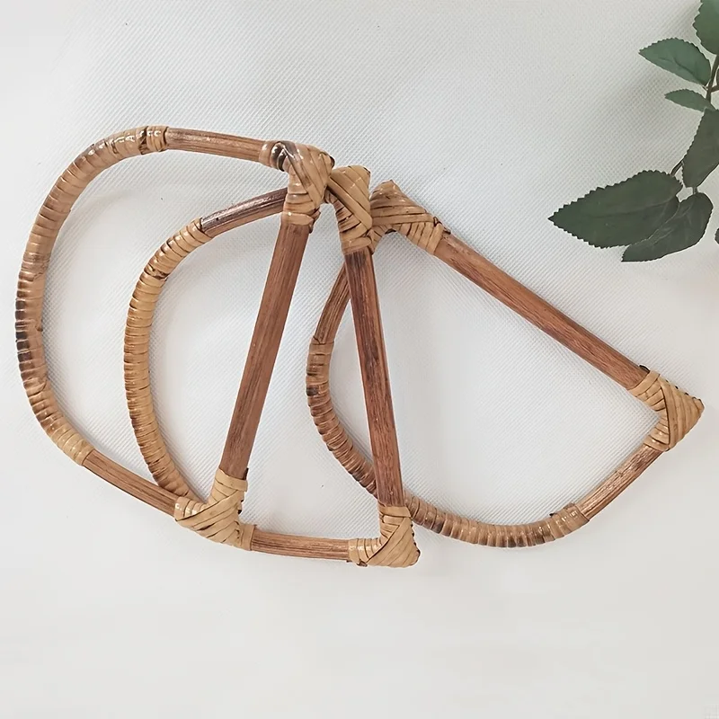 2pcs D Shape Bamboo Handles with Rattan For Handbag Purse Hanger Type Shape Retro Handle DIY Tote Bag Accessories