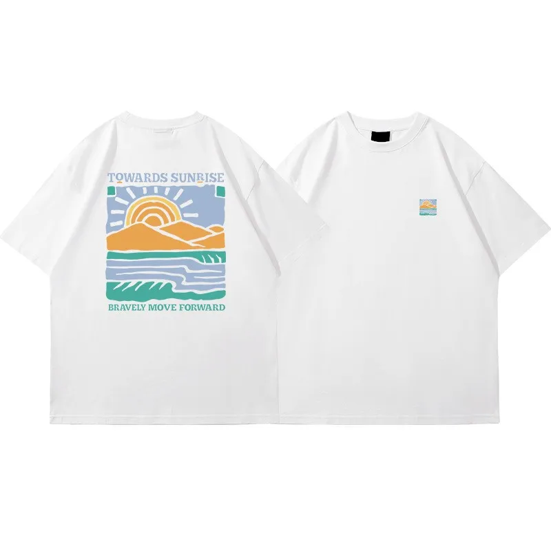 American Retro Pattern Printed Short-sleeved Crew Neck Cotton T-shirt Unisex Top Casual Loose Fashion Streetwear Top image 4