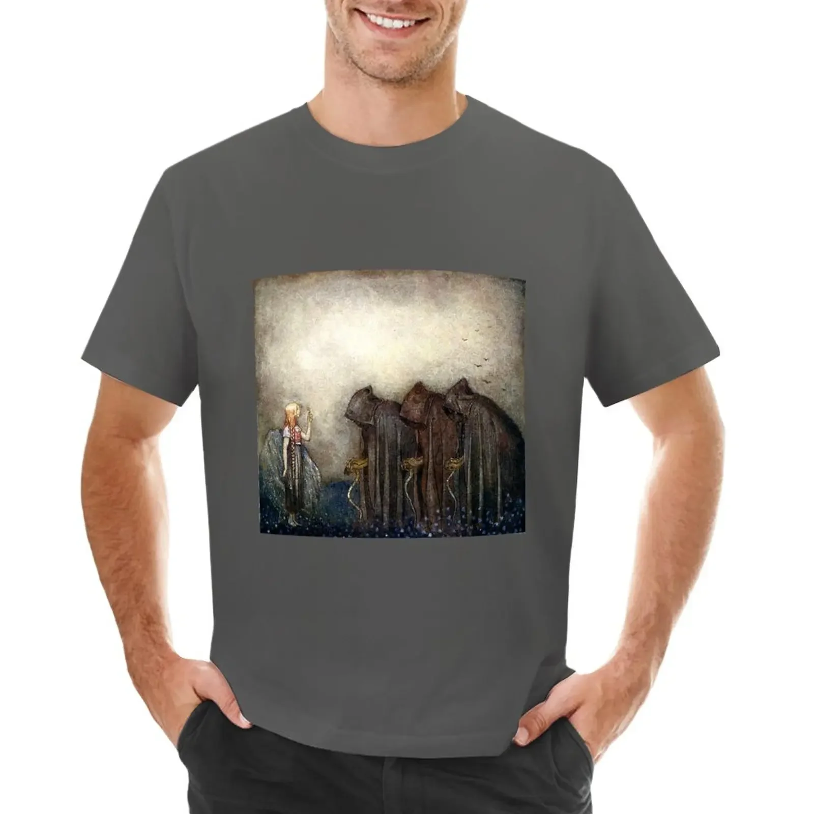 The Gold Key - John Bauer T-Shirt korean fashion Short sleeve tee customs design your own Men's clothing