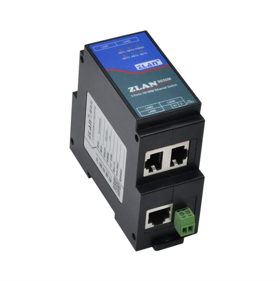 Switch industrial de 5 portas, hub de derivação de ramo de rede ethernet de 100 megabits plug and play não gerenciado-ZLAN9850M