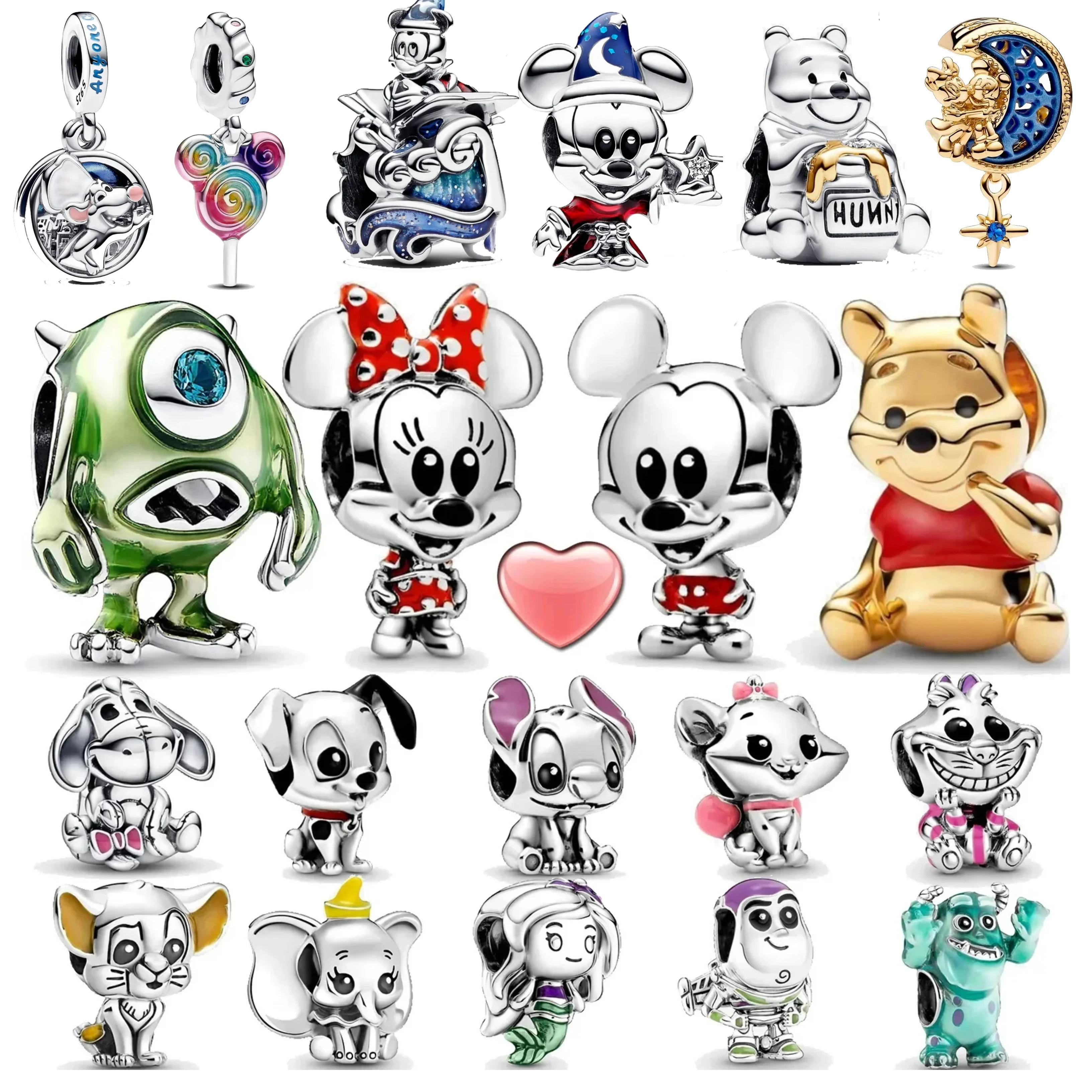 Disney-abalorio de plata de ley 925 para pulsera Pandora, abalorio de Mickey, Minnie, Dumbo, Stitch, compatible con pulseras Pandora originales