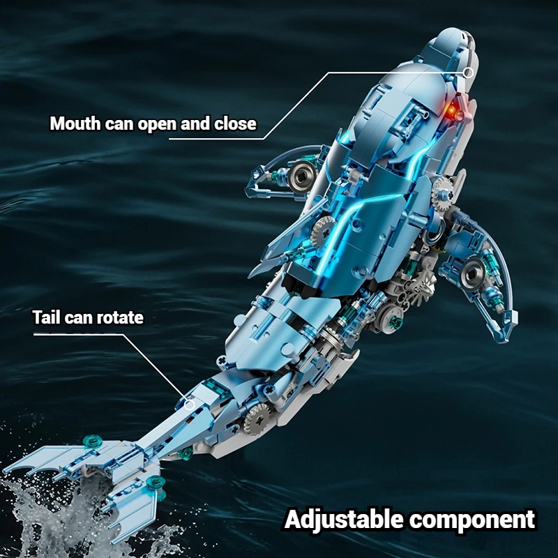 888PCS Electric Mechanical Dolphin Building Blocks Fish Model Assembled Collectible Toy Ornament Children's Birthday Gift