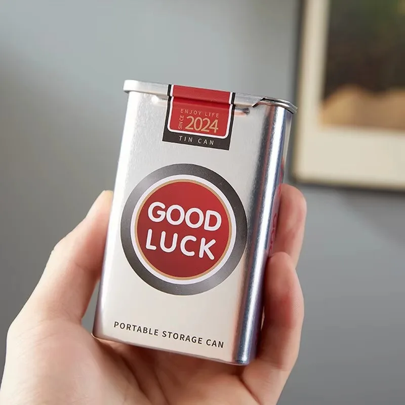 SAW Good Luck Exclusive Push-Slide Tinplate Cigarette Case | Portable Durable Tin Storage Box with Good Luck Retro Design