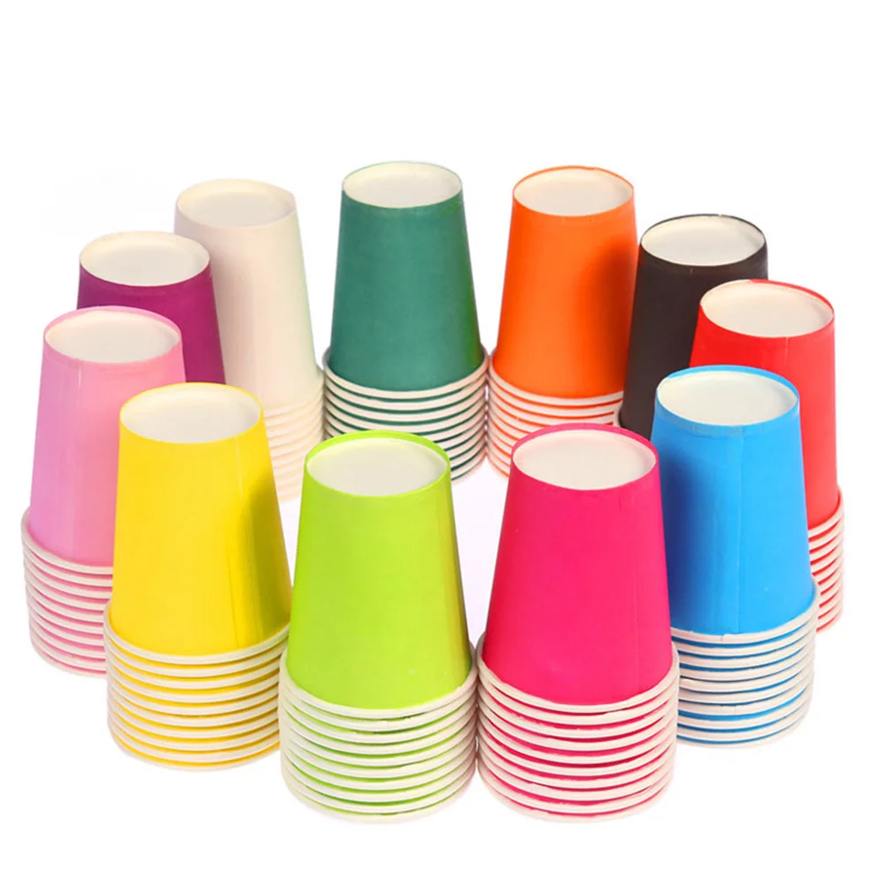 100Pcs Thicken Colorful Disposable Paper Cups DIY Art Materials for Kindergarten Children Grass Green Disposable Cups