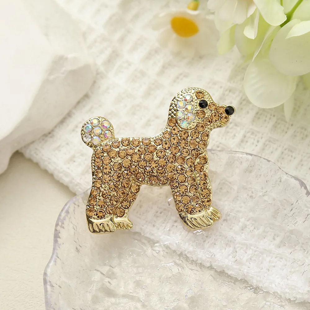 Unique Design Shiny Rhinestone Dog Brooches for Women Men Exquisite Animals Suit Coat BFF Jewelry Accessories