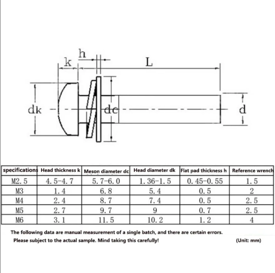 Cross Recessed Pan Head Screw with Washer 304Stainless Steel M2 M2.5 M3 M4 M5 M6 M8 M10 Three Combination Machine sems screw