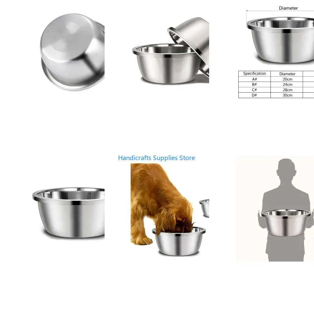 R1WA Anti-tip Dog Bowls Stainless Steel Stackable Deep Metal Bowl Flat Bottom Heavy Duty Stable for Large Dogs