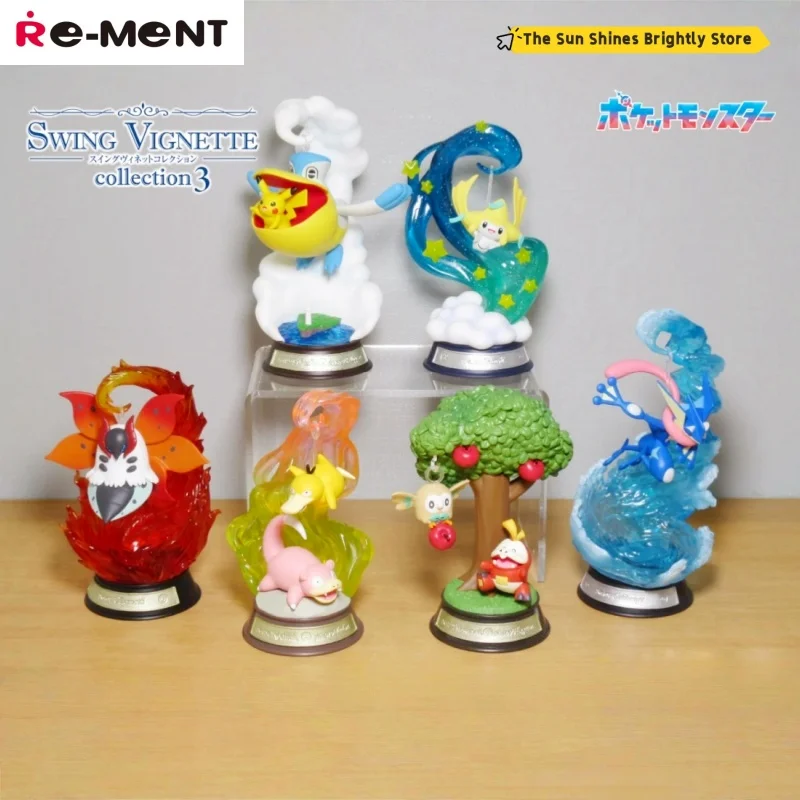 Re-Ment Pokemon Swing Vignette PVC Toy Collection Figures - Jirachi Greninja Slowpoke Psyduck Volcarona Rowlet Fuecoco Pelipper
