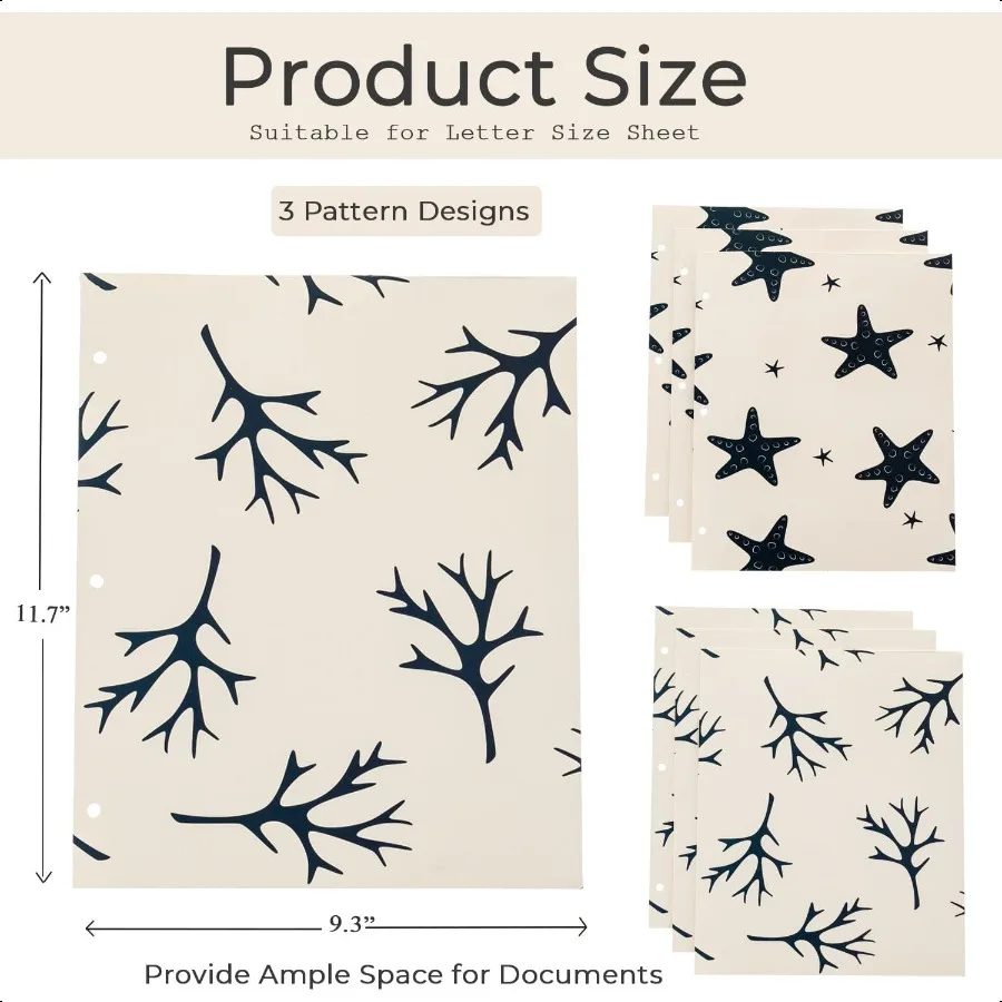 Confezione da 6 2 cartelle tascabili Cartelle tascabili formato lettera per raccoglitore a 3 anelli Cartelle perforate a 3 fori con tasche adatte per studenti T