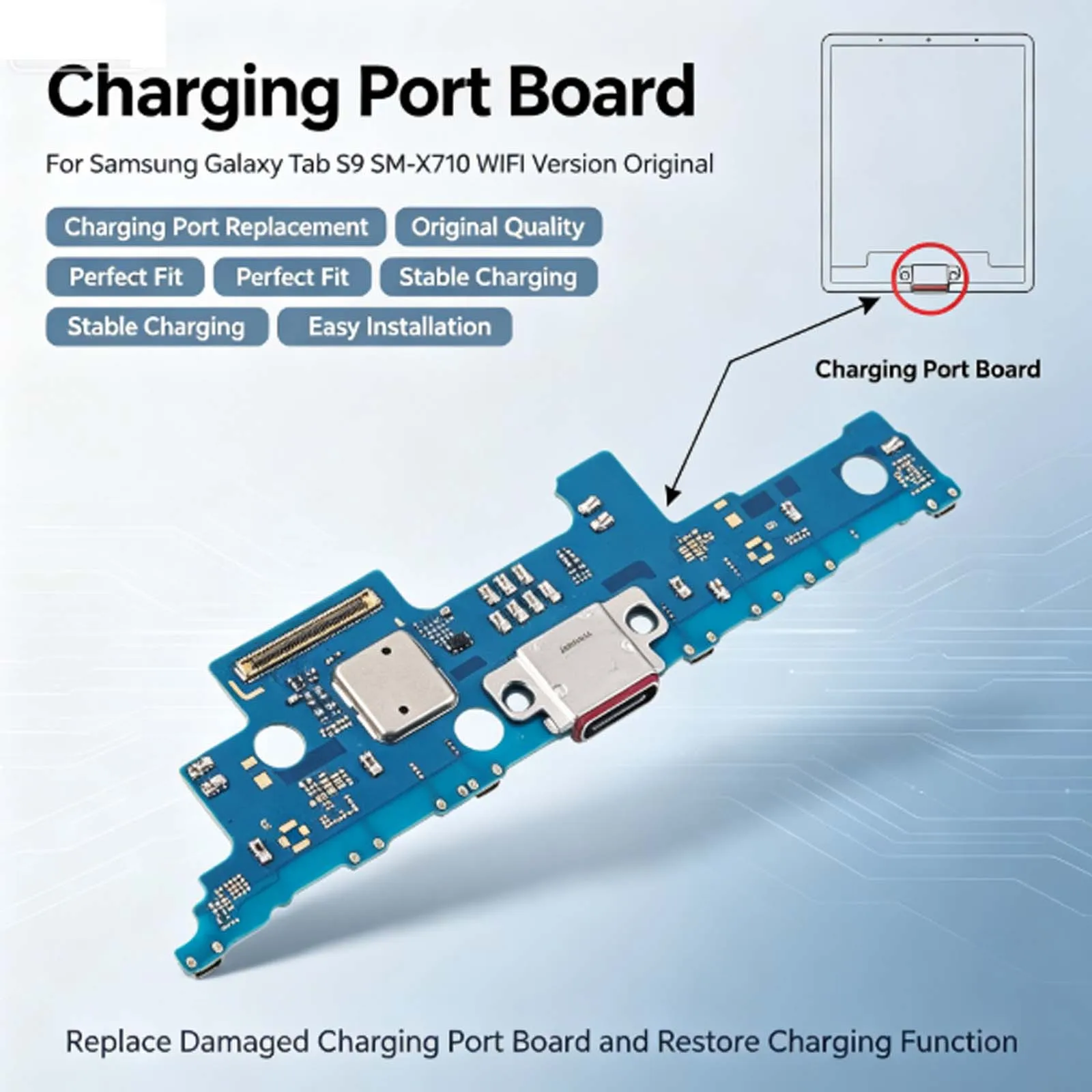 Origineel oplaadpoortbord vervangend onderdeel voor Samsung Galaxy Tab S9 SM-X710 WIFI versie