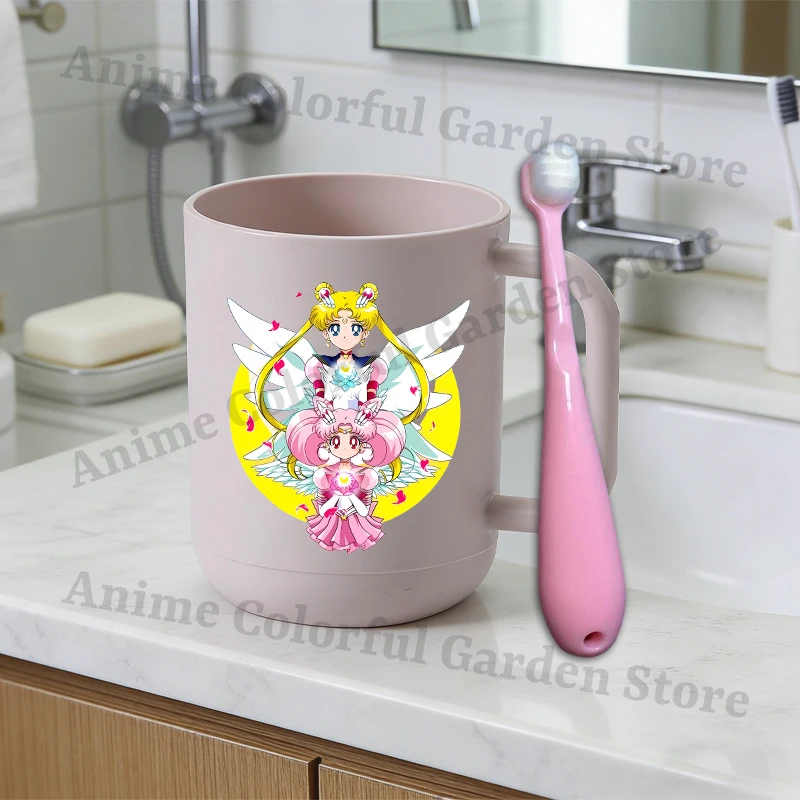 Sailor Moon 2pcs Toothbrush Cup with Toothbrush for Boys Girls Anime Cartoon Cute Tooth Glass Portable Fashion Mouthwash Cups