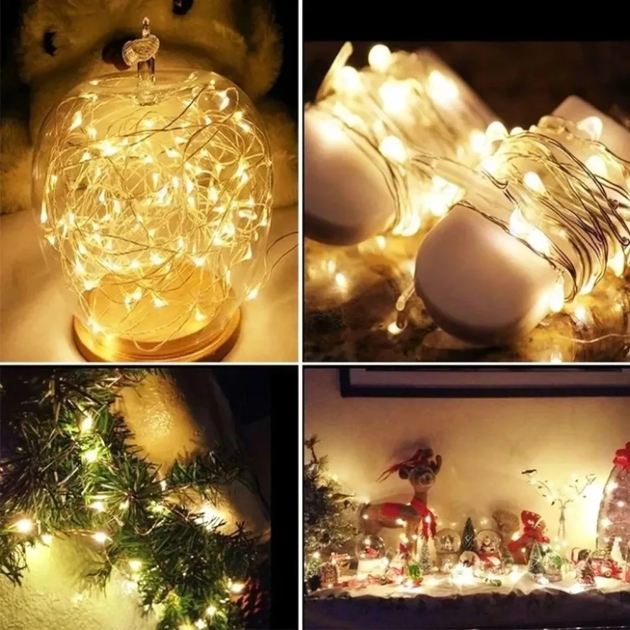 USB أضواء الأسلاك النحاسية الجنية جارلاند أضواء LED سلسلة أضواء في الهواء الطلق سلسلة مقاومة للماء لعيد الميلاد حفل زفاف زينة