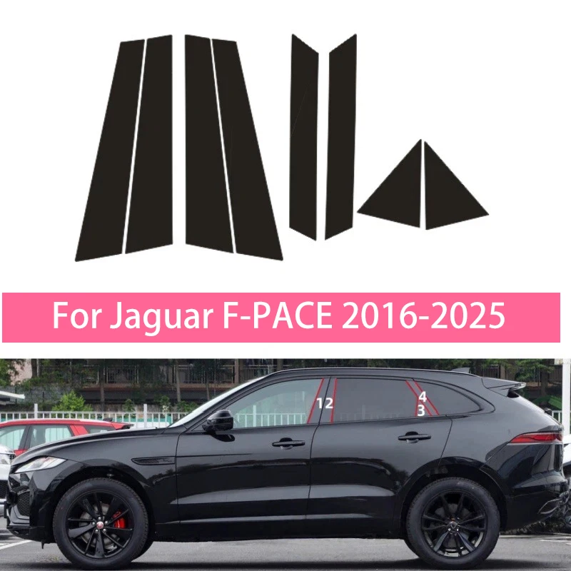 

For Jaguar F-PACE Jaguar E-PACE 2016-2025 8pcs Window Trim Covers Center Film Column B C Pillar Posts Sticker Car Accessories