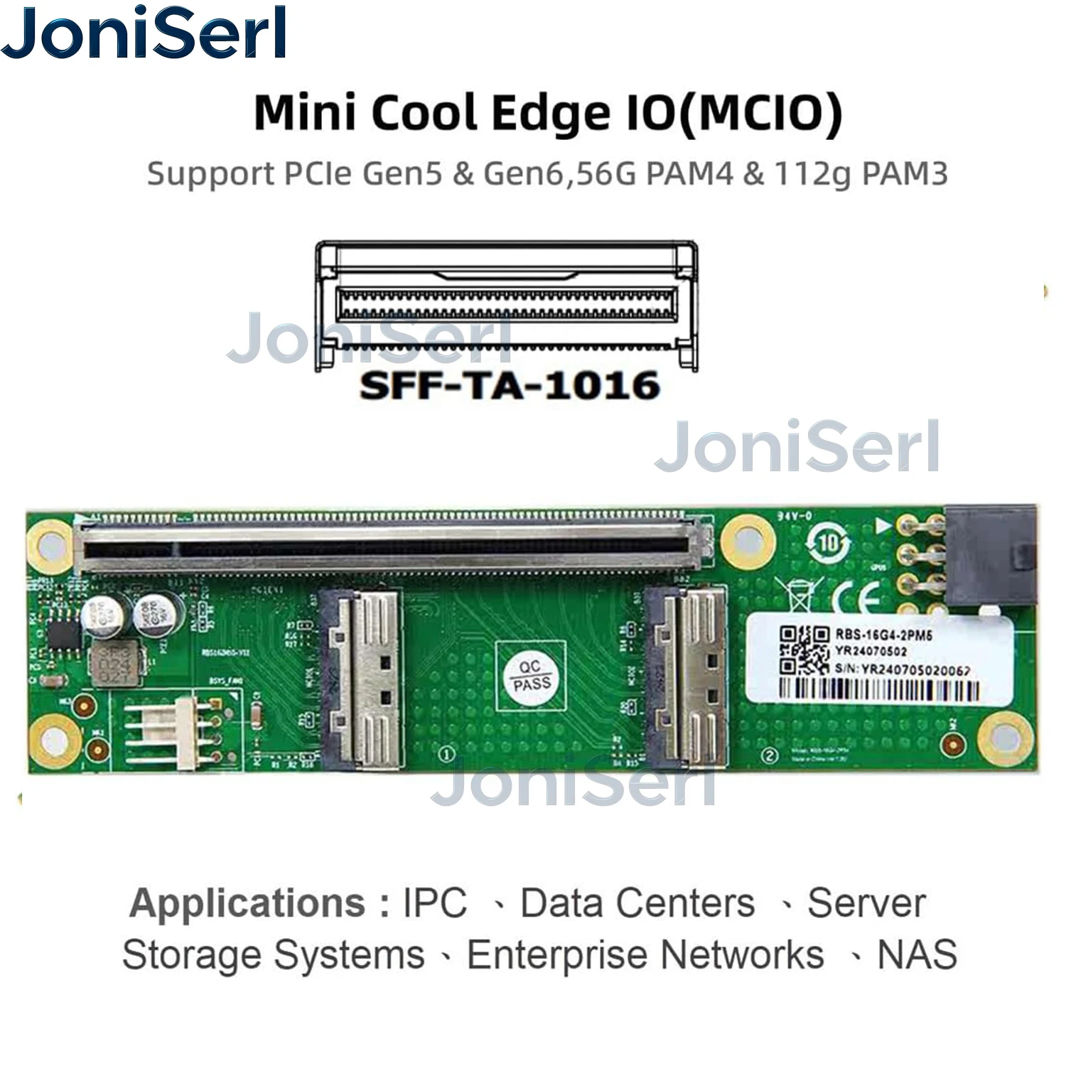 JonISerl Dual MCIO 8i Mini Cool Edge IO SFF-TA-1016 to PCIE5.0 PCI-Express 16x VROC Adapter for Mainboard SSD Graphics Card