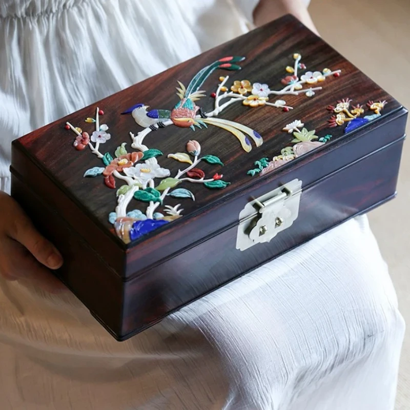 Rosewood Jewelry Box Inlay Solid Wood Mortise Tenon Vintage Wedding Gift Storage Organizer