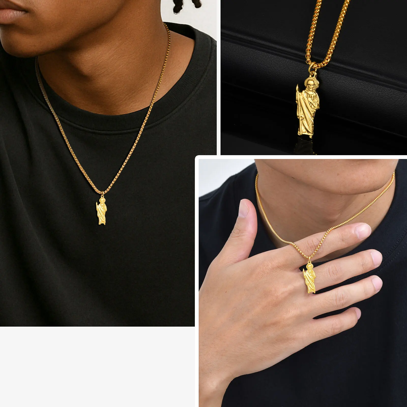 قلادة Vnox أنيقة للجنسين باللون الذهبي من الفولاذ المقاوم للصدأ على شكل سانت جود ‌ ق، قلادة على شكل صندوق قابل للتعديل من الفولاذ المقاوم للصدأ ‌   جديد