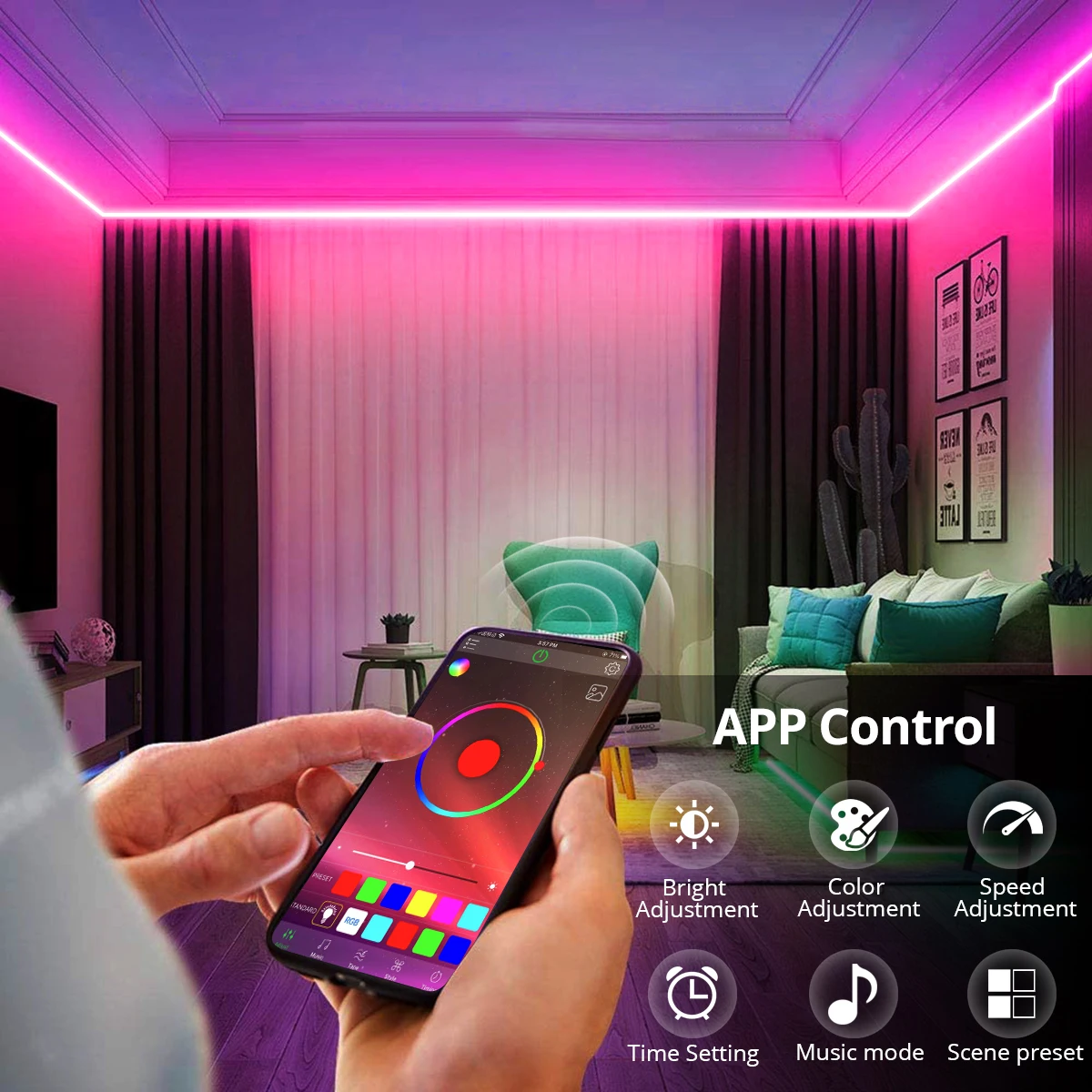 الذكية بلوتوث App التحكم RGB النيون مصباح ليد قطاع DC12V مصباح أنبوبي مرن مع 24 مفتاح تحكم عن بعد إضاءة ديكوريّة المنزل