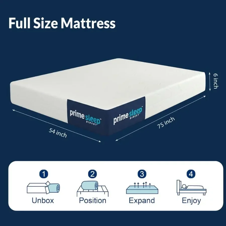 6 Inch Memory Foam Mattress for Bedroom Use Medium Firm, Cooling Gel-Infused Foam, Charcoal Grey, USA Made, Full Size, Mattress
