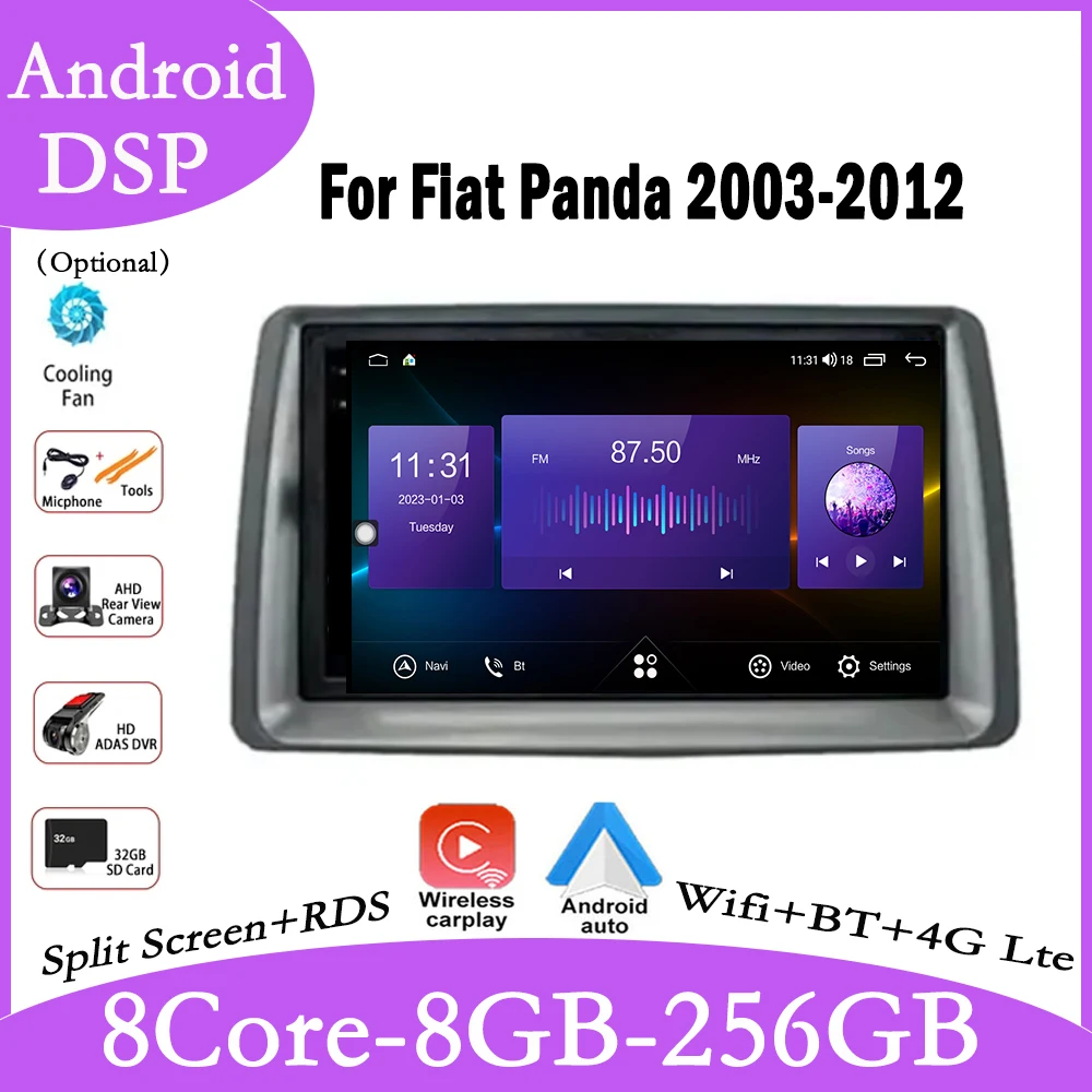 7 lnch dla Fiat Panda 2003-2012 Android 13 samochód Multimedia radiowe wideo nawigacja Stereo Carplay Auto