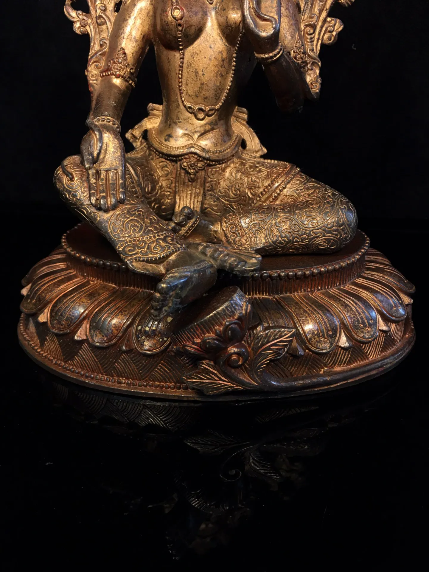 10 "مجموعة معبد التبت البرونزية القديمة الزنجفر الطين الذهب الأخضر تارا بوديساتفا لوتس منصة قاعة العبادة تاون هاوس