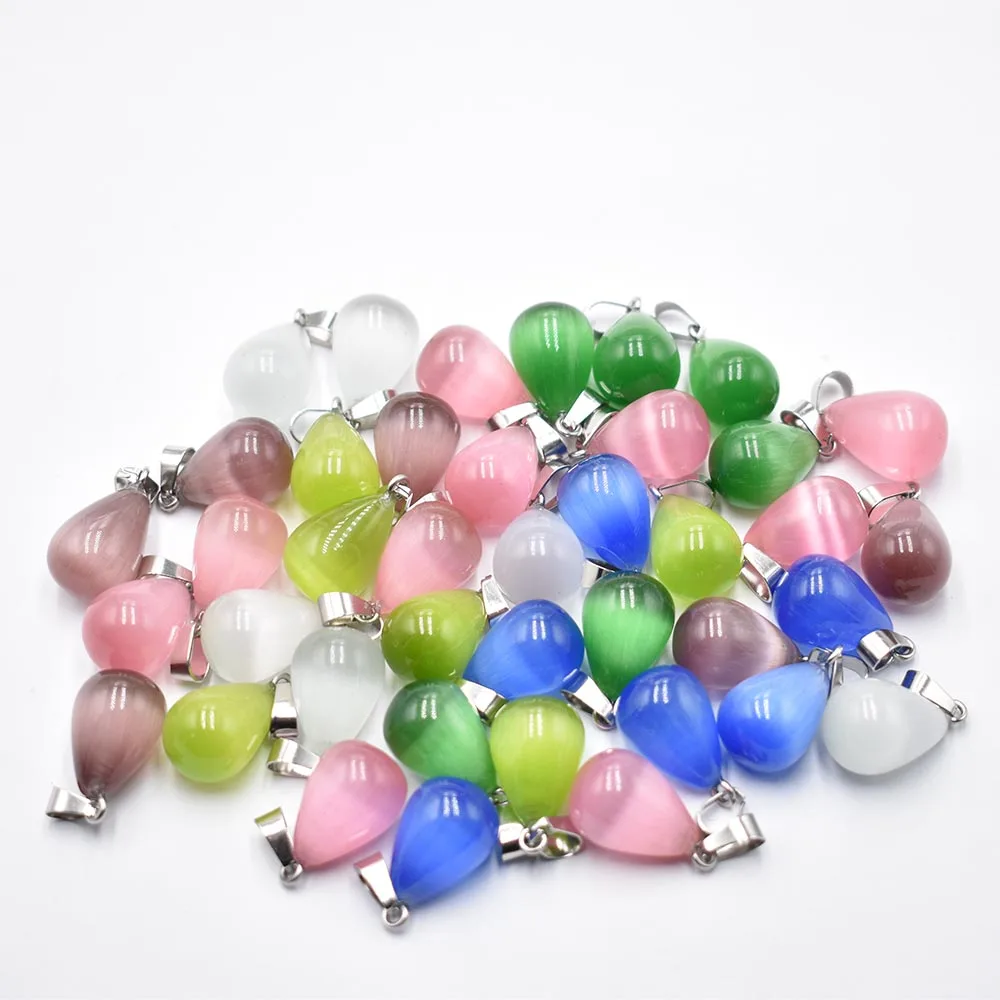 

Wholesale 50pcs/lot Fashion trendy hot sell Cat's eye stone water drop shape pendants charms for Necklaces making Free shipping