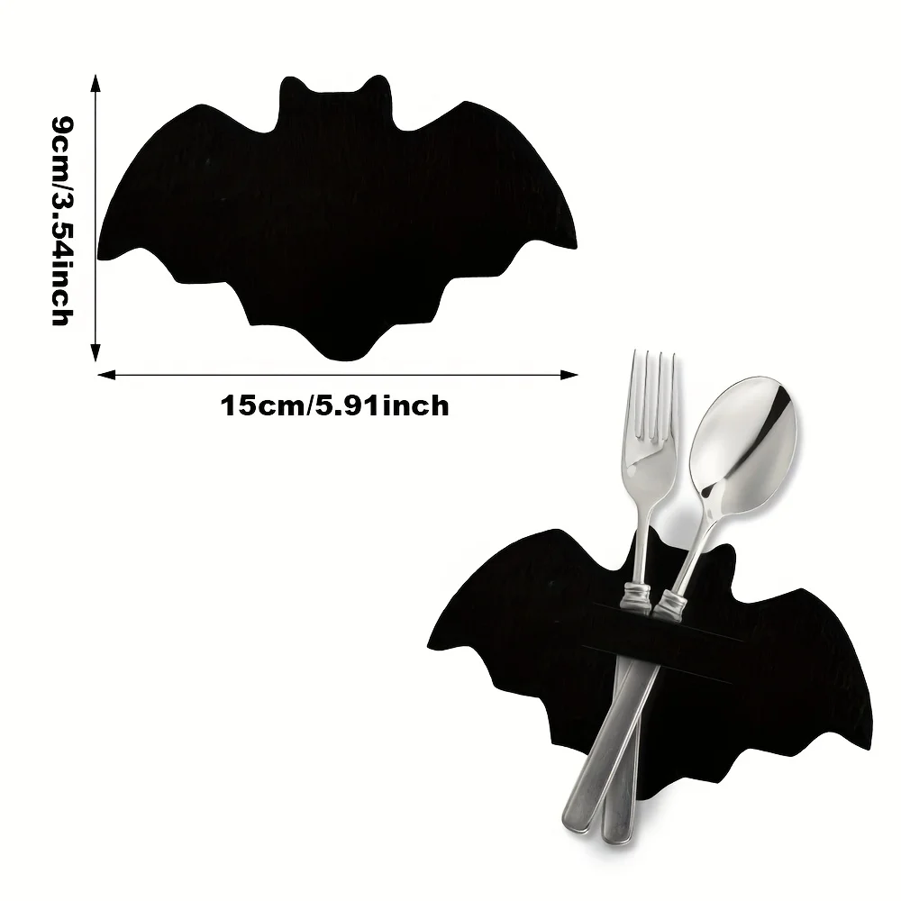 12pcs, Halloween Black Bat placemat, cutlery storage, candy folder,for Halloween, birthday parties, adding festive atmosphere