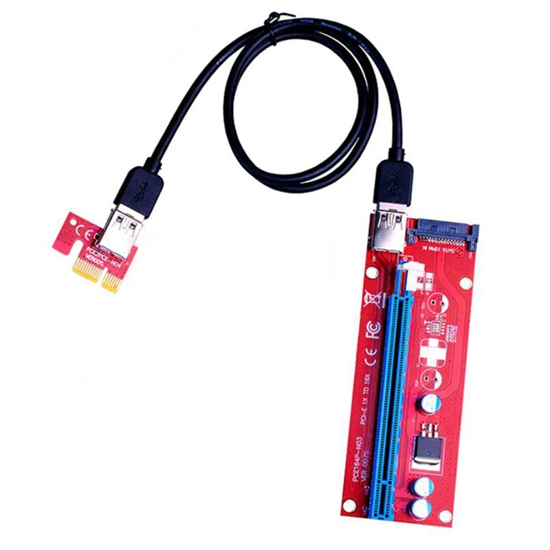 

10 шт., Райзер-карта VER007S PCI-E, 007S PCIE 1X до 16X, 15 контактов, SATA, 60 см, USB 3,0