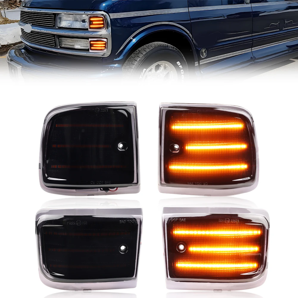 4 stuks voorste bovenste & onderste zijmarkeringslicht richtingaanwijzer met LED voor 1996-2002 Chevrolet Express bestelwagen 1500 2500 3500 bestelwagen
