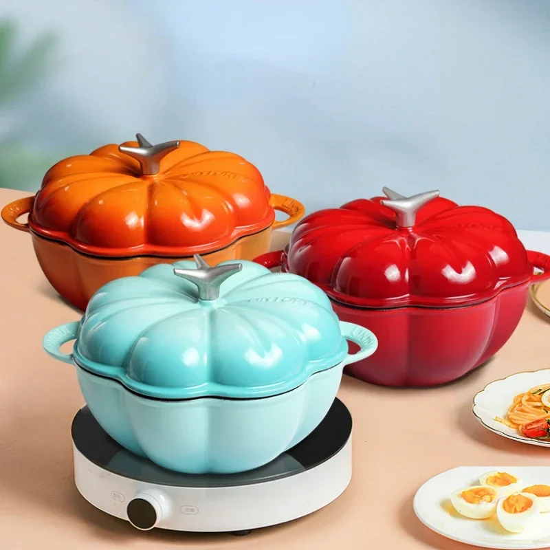 Enamel Pumpkin Cooking Pot: Self Circulation Water Drop Design, Good Heat Conduction, Cast Iron Pot, Efficient Cooking Pot