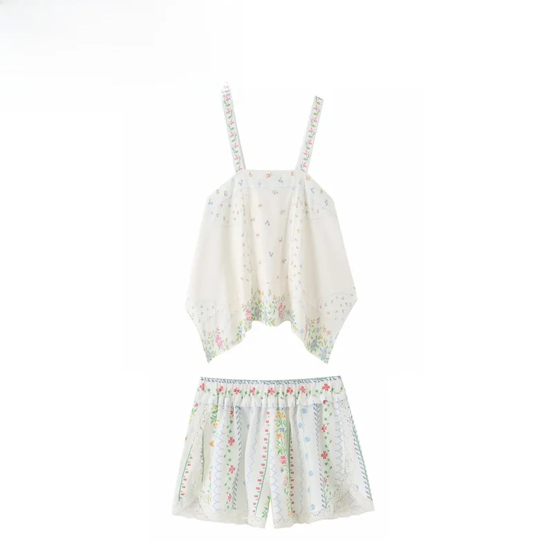 Fashion Asymmetric Top Shorts Set Women's Summer Outfit Asymmetrical Design Sleeveless Floral Patterned 2-Piece Ensemble