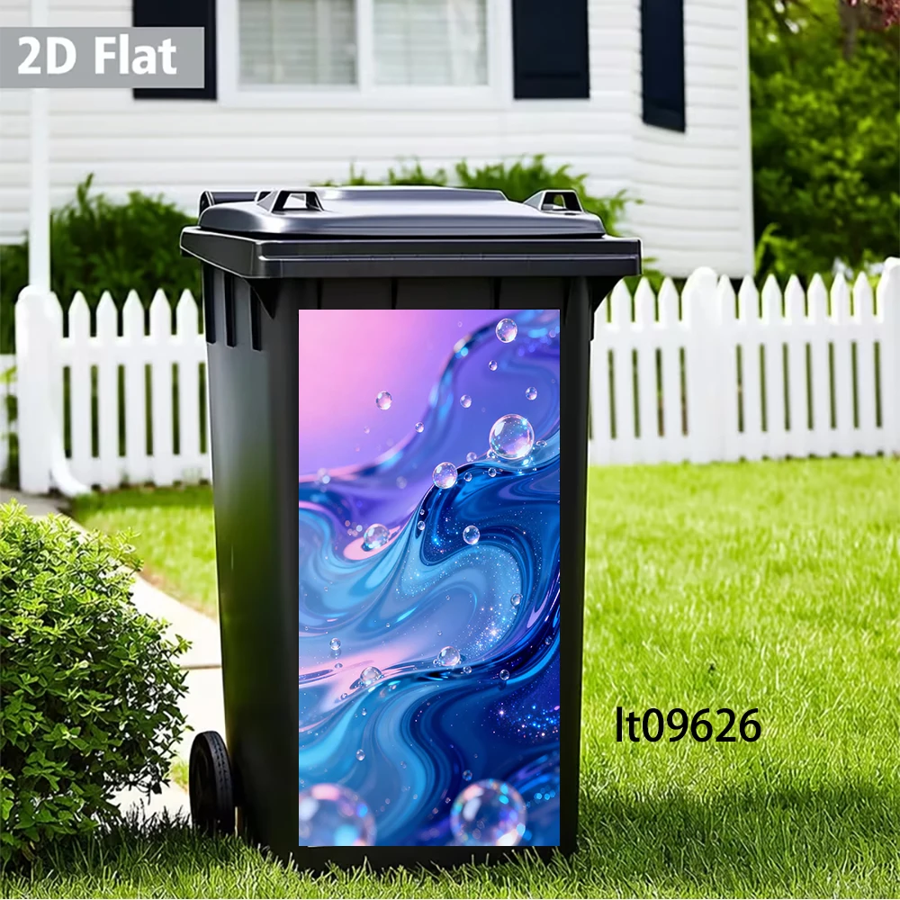 Cosmic Galaxy Nebula Trash Can Sticker, Glowing Abstract Design Waterproof Removable Outdoor Garbage Bin Decor view 6