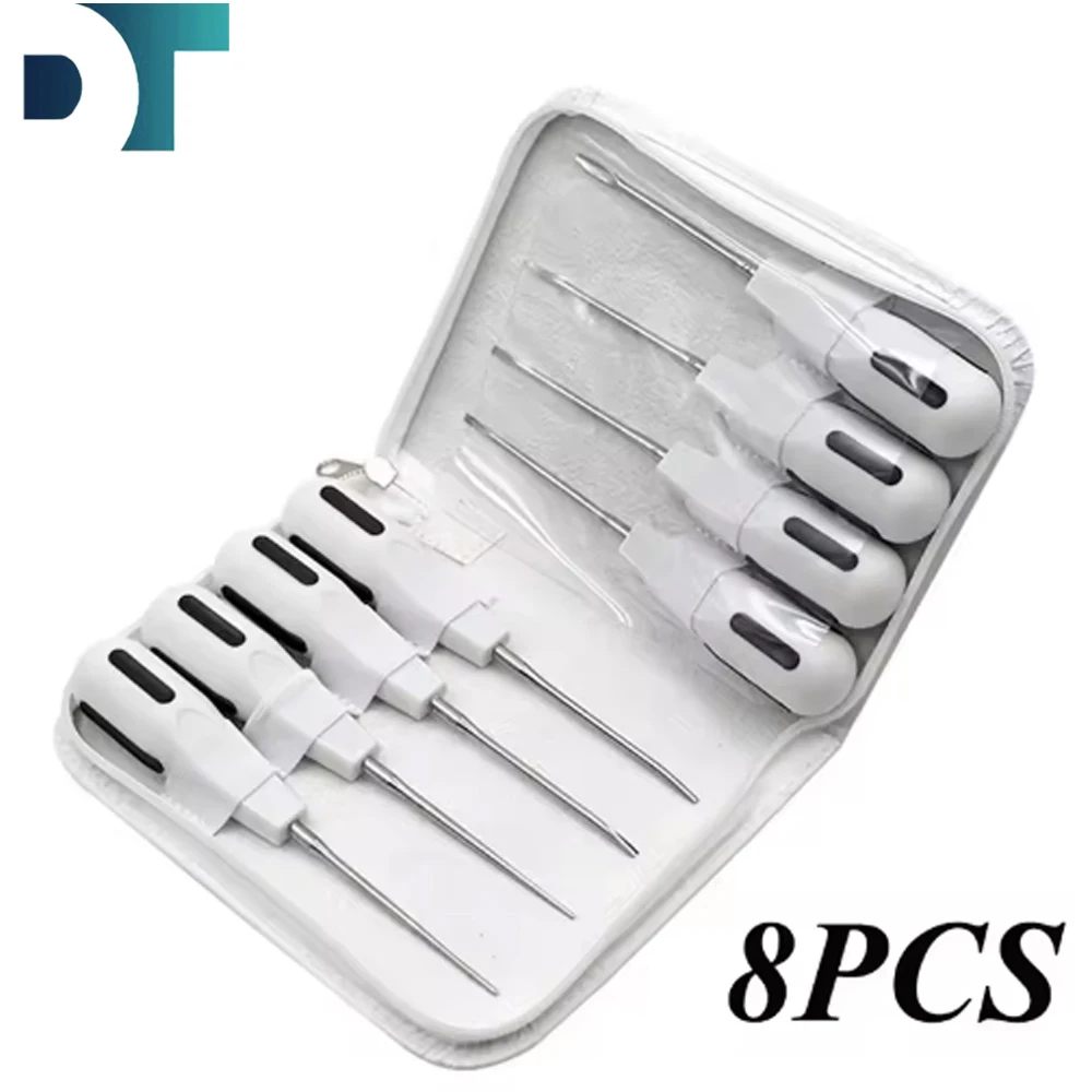 

8pcs/set Dental Root Fragment Luxating Elevators Tooth Extraction Dental with Plastic Handle Dentistry Tools