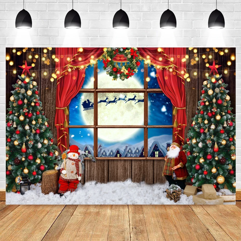 Christmas Backdrop for Photography 2024 Xmas Tree Party Gifts Fireplace Room Window Toy Baby Family Photography Background Decor