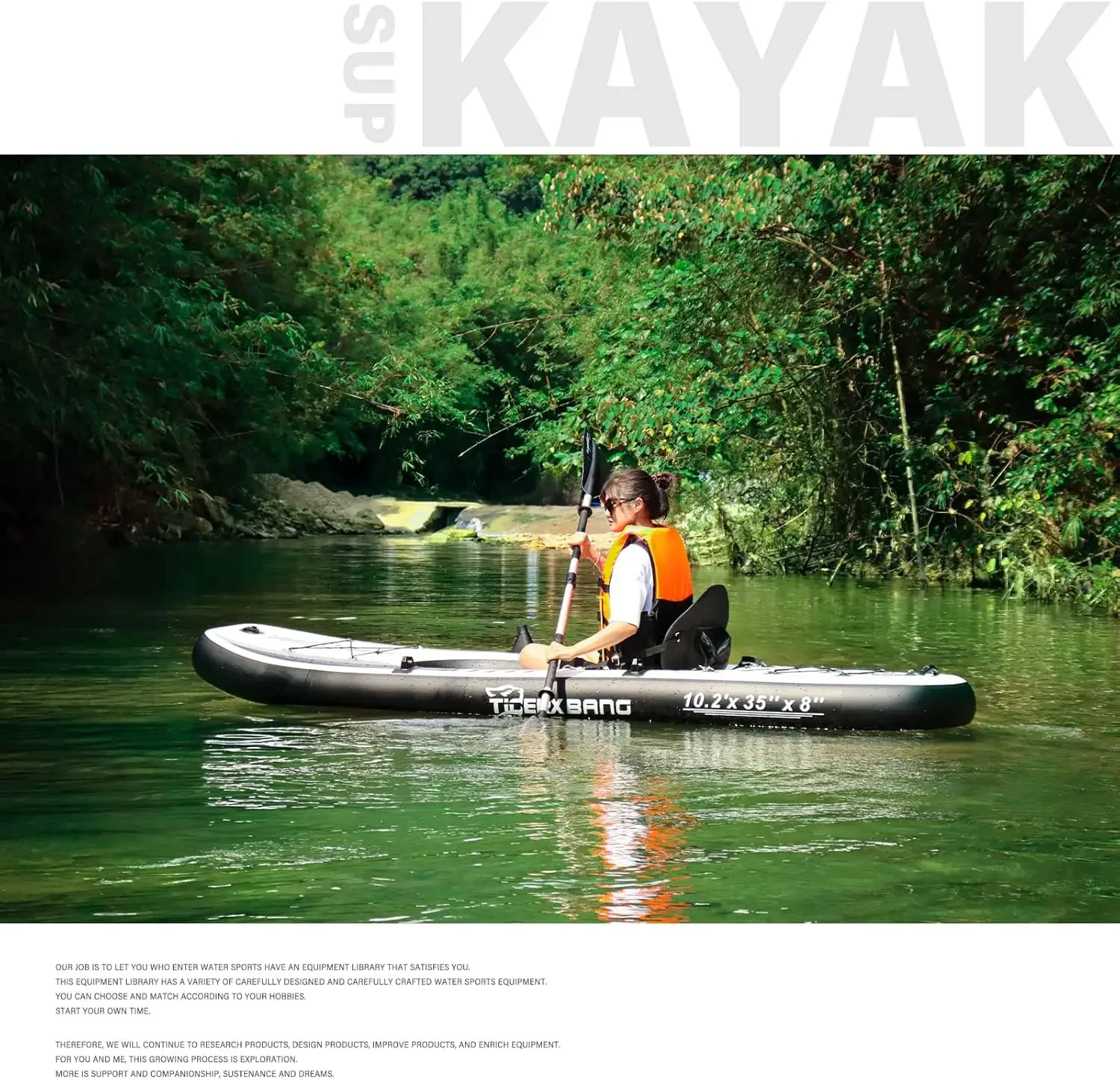 10.2 × 35 بوصة × 8 بوصة كاياك قابل للنفخ مع مقعد، مجموعة SUP-Kayak تتضمن مضخة يدوية/جذيفة ألومنيوم/حقيبة ظهر، قارب لـ