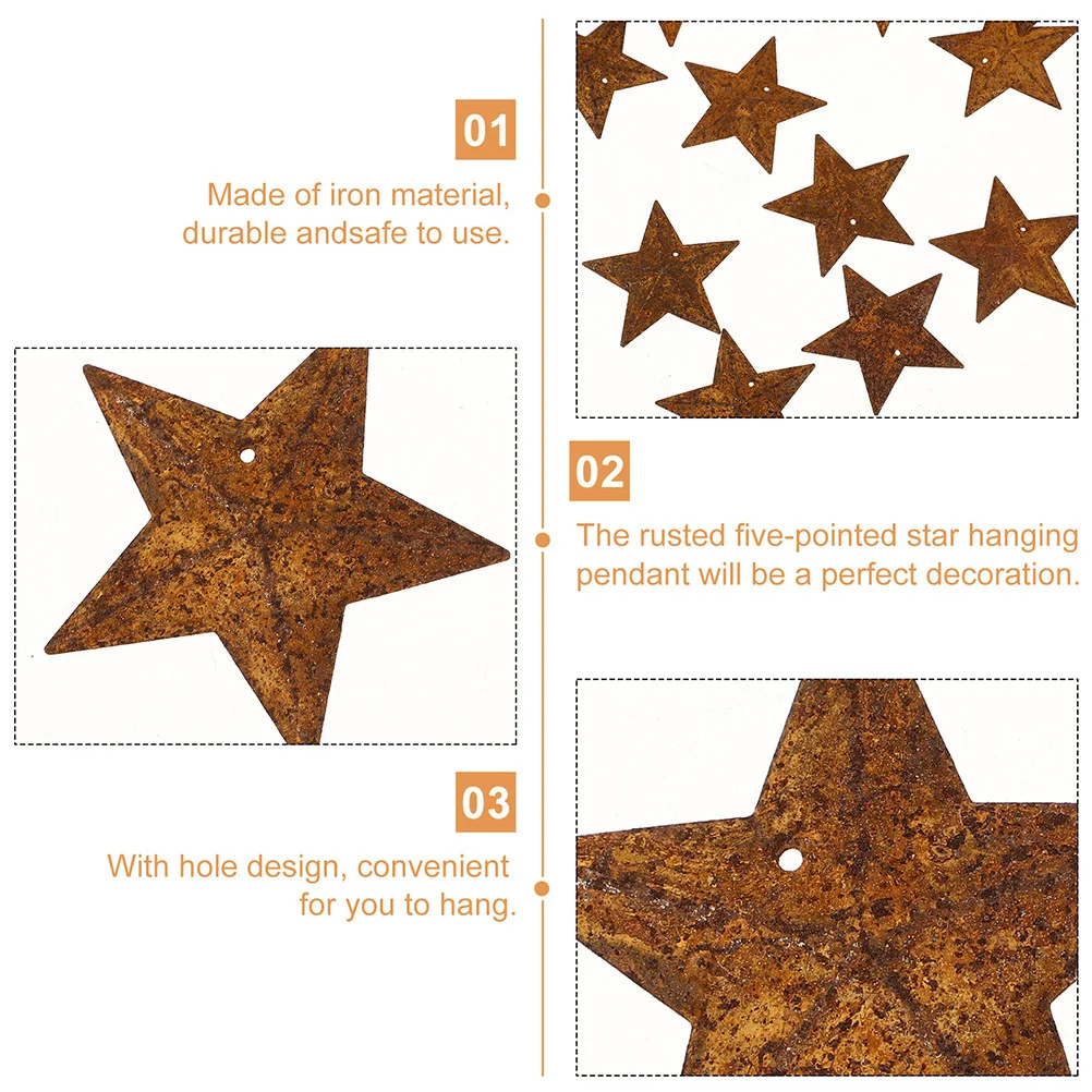 

30pcs Small Metal Barn Star Rusty Vintage Christmas Decorations For Crafts Holiday Home Wall Window Tree Hanging Ornament