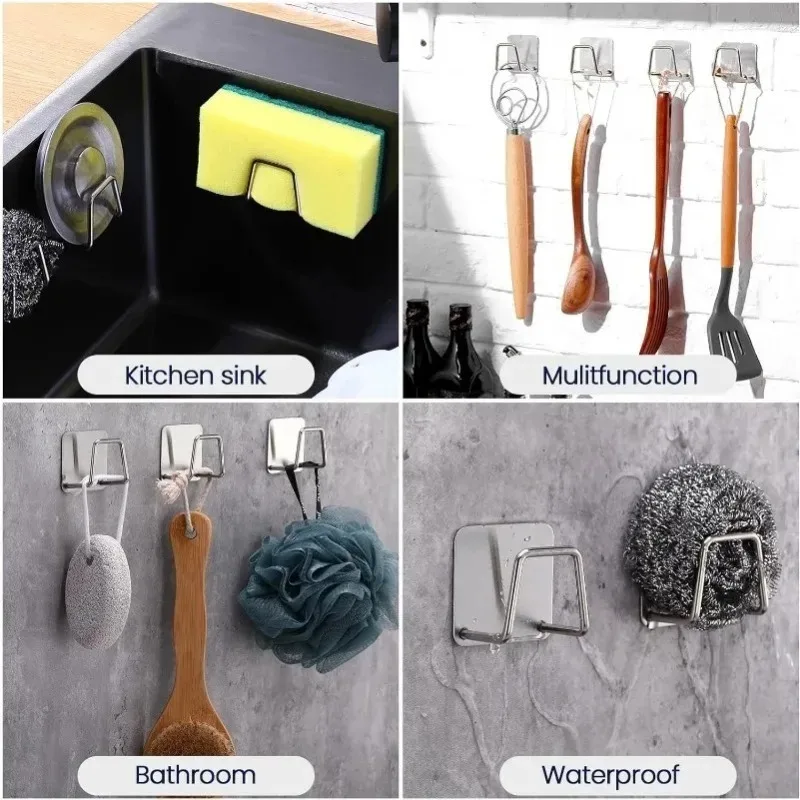 12/1PCS Sink Sponges Holder Household Kitchen Stainless Steel Self Adhesive Drain Drying Rack Shelf Storage Wall Hooks Organizer