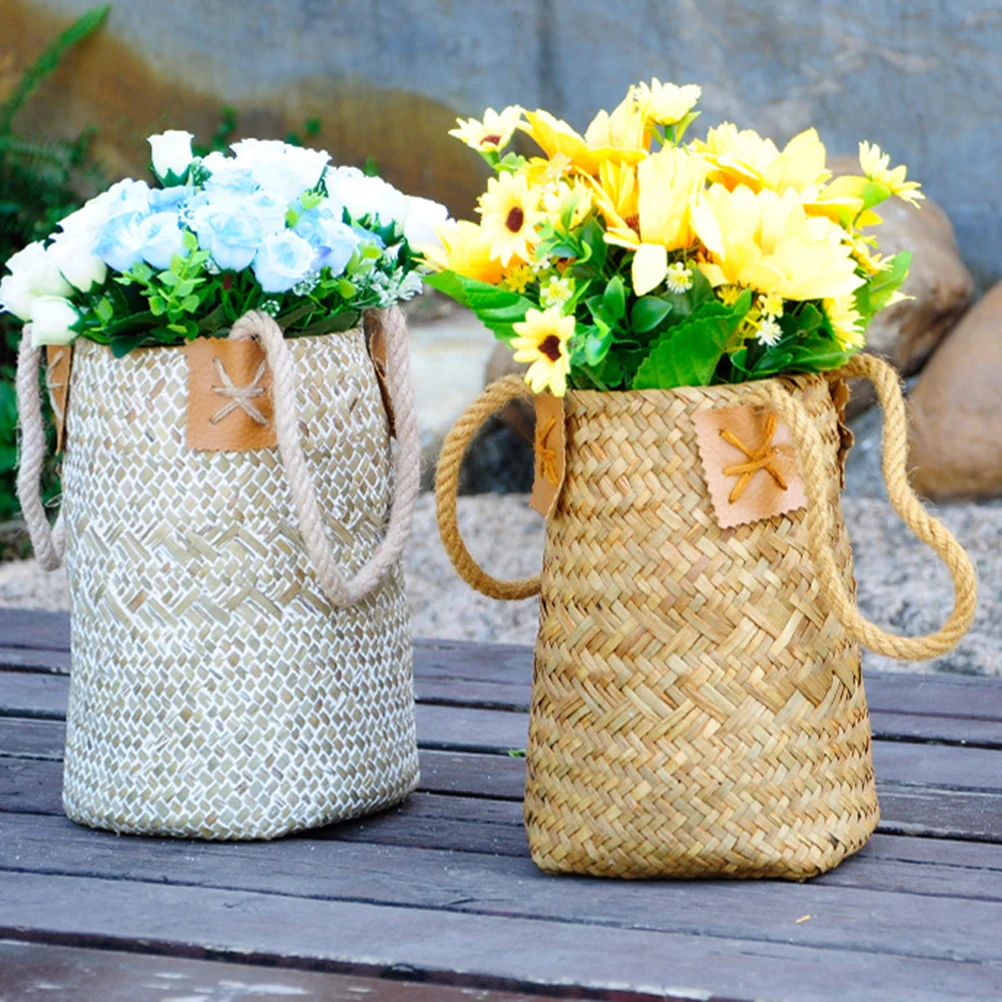 

Handmade Seagrass Woven Flower Pot Basket Multifunctional Storage Box For Plants Flowers Desktop Organizer Rattan Laundry Beach