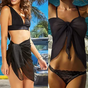 Women's Short Sarongs for Swimsuit, Beach Bikini Wrap, Short Skirt Pure, Chiffon Scarf, Swimming Bathrooms 12 Main Beach Exit Sales - №1