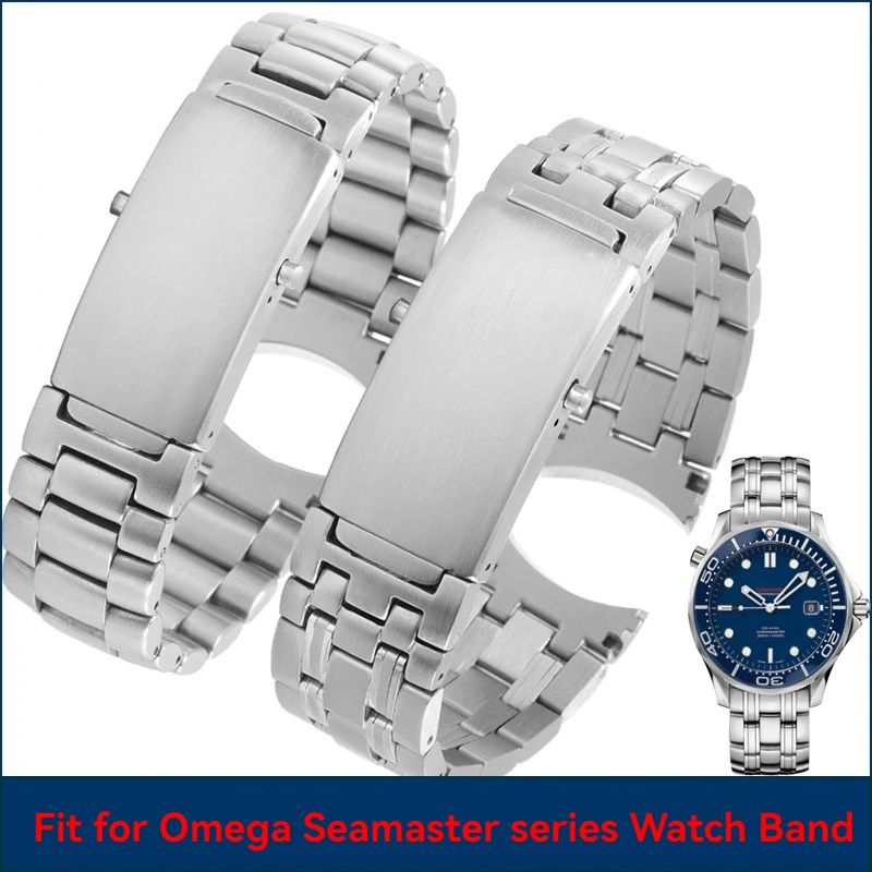 Correa de reloj de extremo curvado para Omega Seamaster 300 600 Super Ocean Heart, hebilla plegable, correa de acero, cadena de reloj de Metal de 18mm, 20mm y 22mm