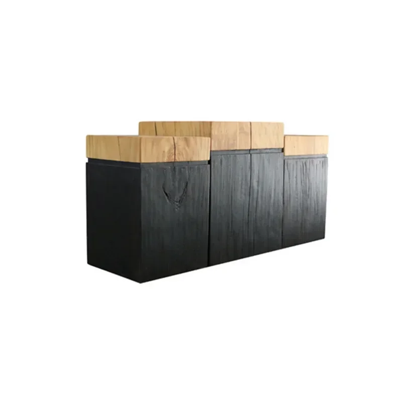 New Chinese creative leisure solid wood sofa side table log square wooden pier
