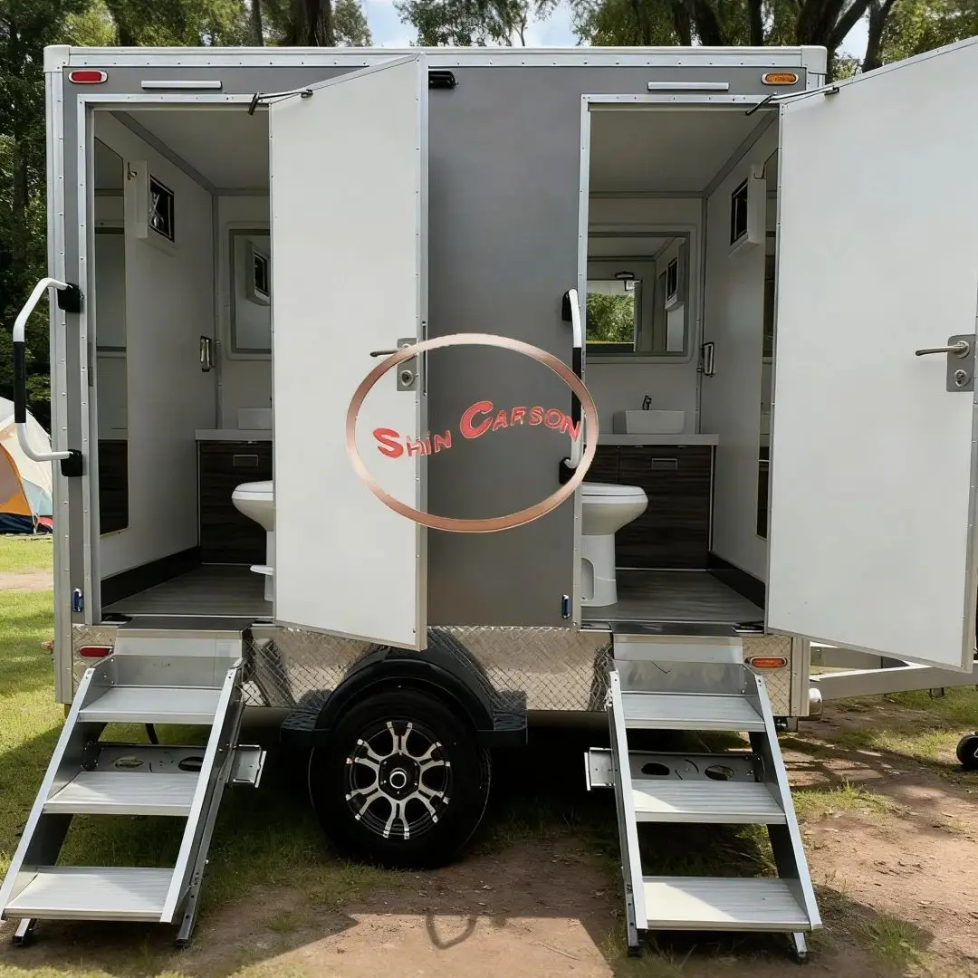 Durable Towed Outdoor Portable Toilet Trailer Restroom with Flush Tank for Events Construction Camping Sites