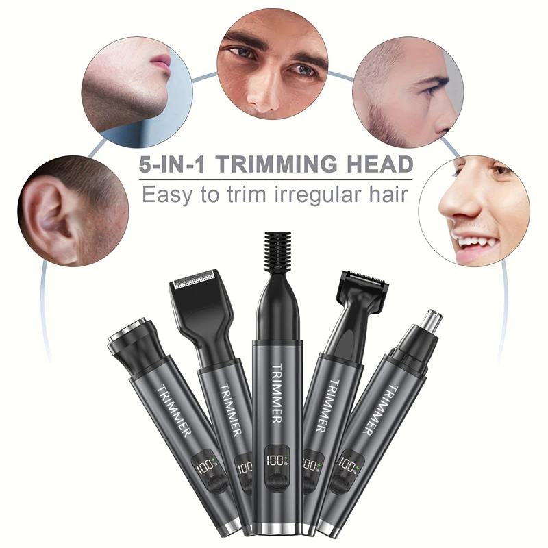 Xiaomi 5-in-1 Electric Nose Hair Trimmer Digital Display Type-c Charging Remove Armpit Hair Eyebrows Ear Hair Beard Trimmer 2025