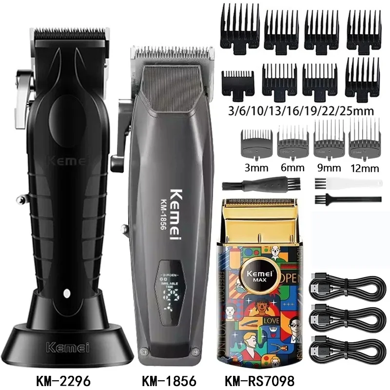 Máquina de Cortar Cabelo Kemei Km-2296 Km-1856 Km-RS7098, Cortador de Cabelo Sem Fio Recarregável para Barbeiro
