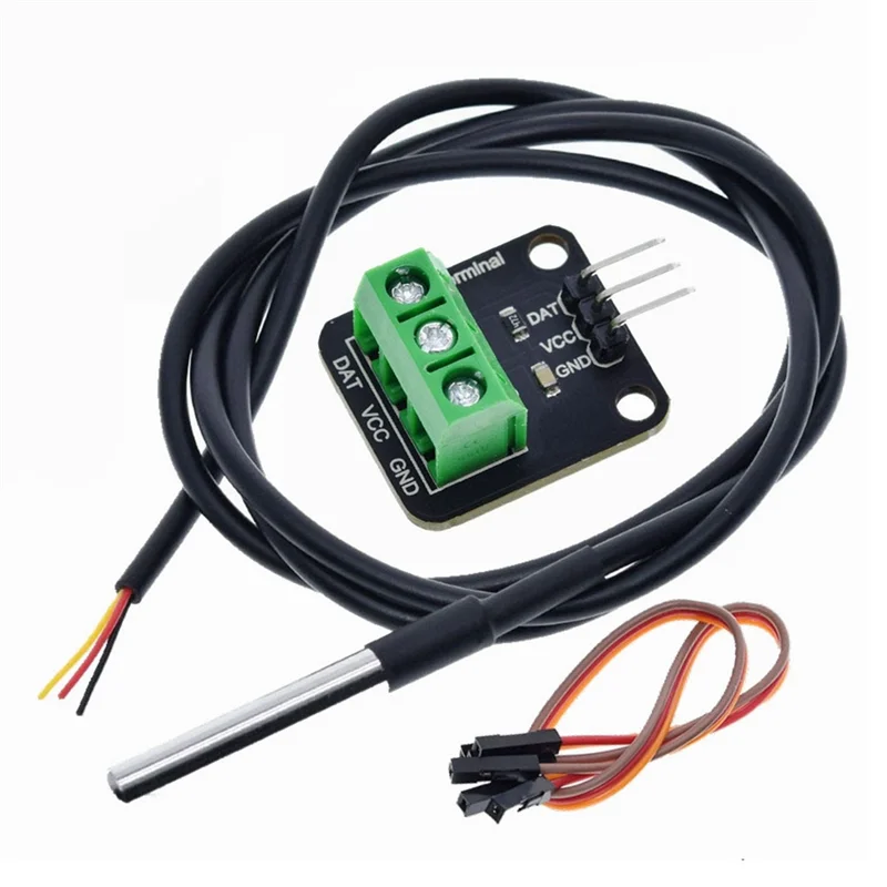Kit de módulo de Sensor de temperatura B03B-DS18B20, adaptador de Terminal de sonda de Cable de Sensor Digital resistente al agua de 100CM para Arduino