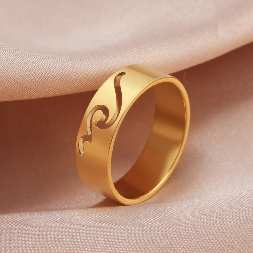 Lucktune Einfache Meereswellen-Ringe für Frauen, Edelstahl, trendige geometrische Ozean-Surf-Fingerringe, Schmuck, Hochzeit, Muttergeschenke – Detail 20