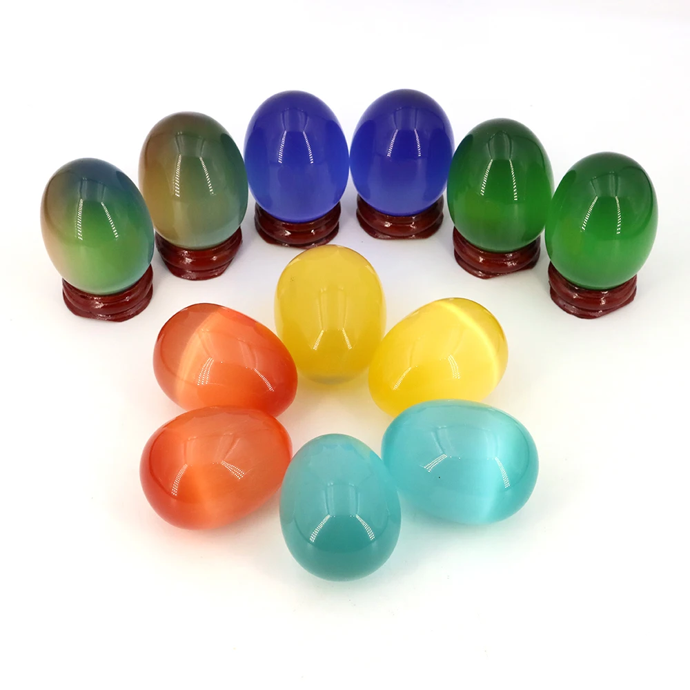 35x48mm Cat Eye Opal Egg Shape Ornament Gemstone Mineral Polished Fish Tank Home Decoration Natural Stone Easter Gifts Wholesale