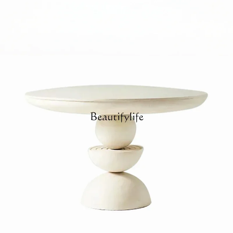 

American Light Luxury Dining Table Simple Cream Style Living Room Home Solid Wood Distressed Small round Table